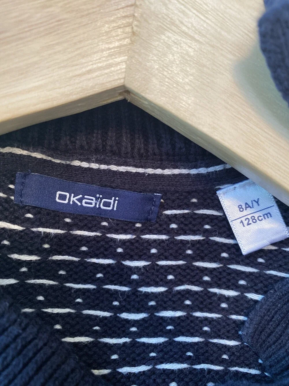 Okaidi Kids Navy White Fair Isle Cotton Sweater Size 8Y